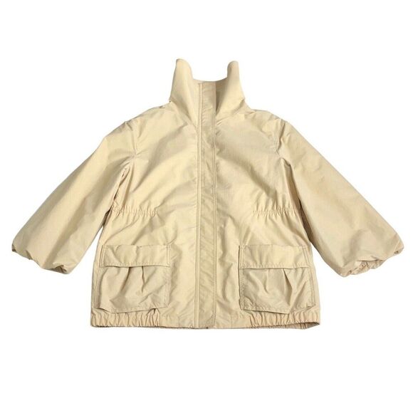 Vince Jacket Womens Medium Tan Utility Puff 3/4 Sleeve High Neck Full Zip Pocket - Picture 1 of 15